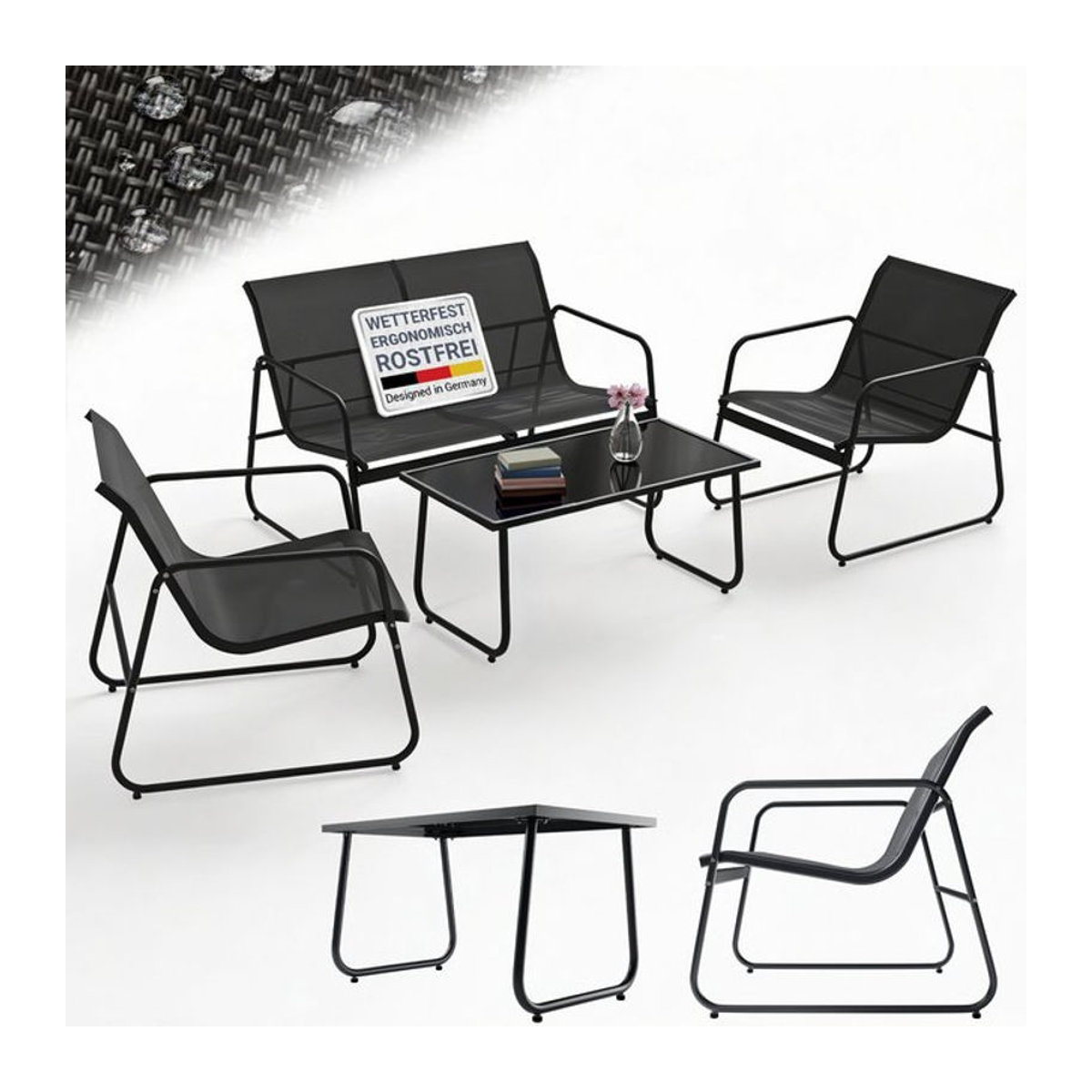 Juskys Gartenmöbel-Set Genua 4-teilig aus Metall in Anthrazit mit Polyester-Polstern - Bild 1
