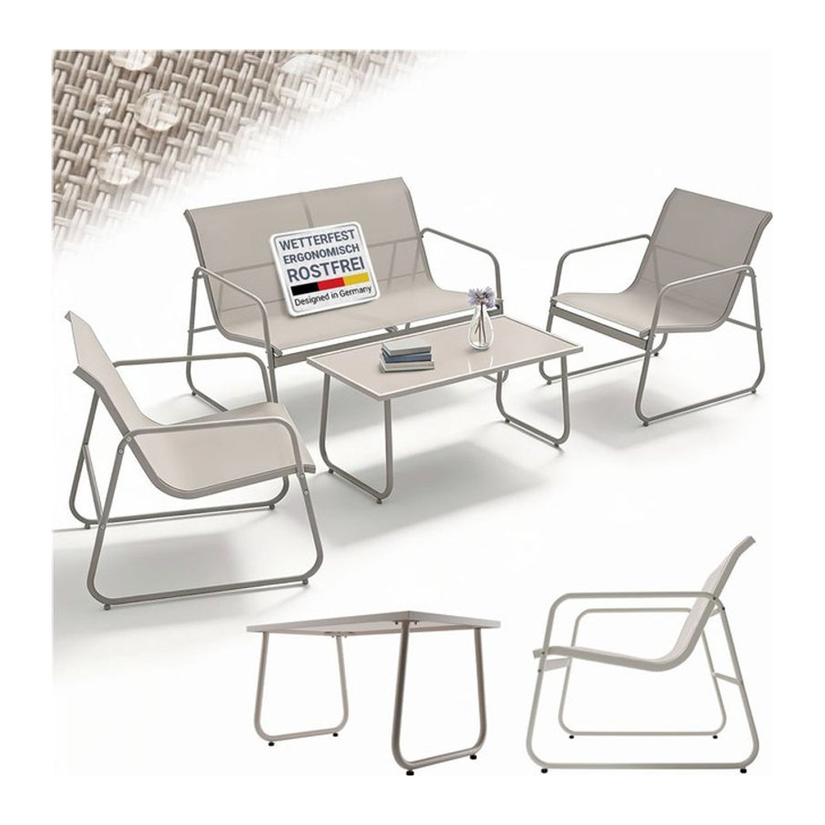 Juskys Gartenmöbel-Set Genua 4-tlg. Moderne Outdoor Sitzgruppe aus Metall in Beige - Bild 1