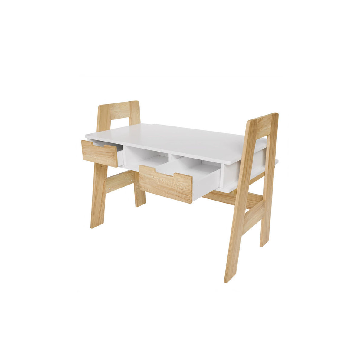 Juskys Kinder Schreibtisch Fietje in Weiß, höhenverstellbar mit 2 Schubladen und viel Stauraum, skandinavisches Design aus Holz - Bild 2
