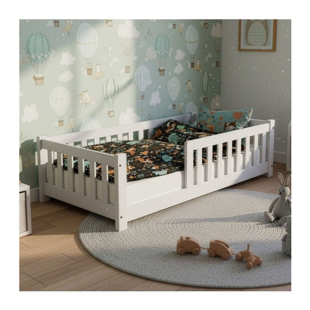 Juskys Kinderbett Naya aus Holz mit Rausfallschutz und Lattenrost, Weiß, B: 80 cm, L: 160 cm - Bild 2