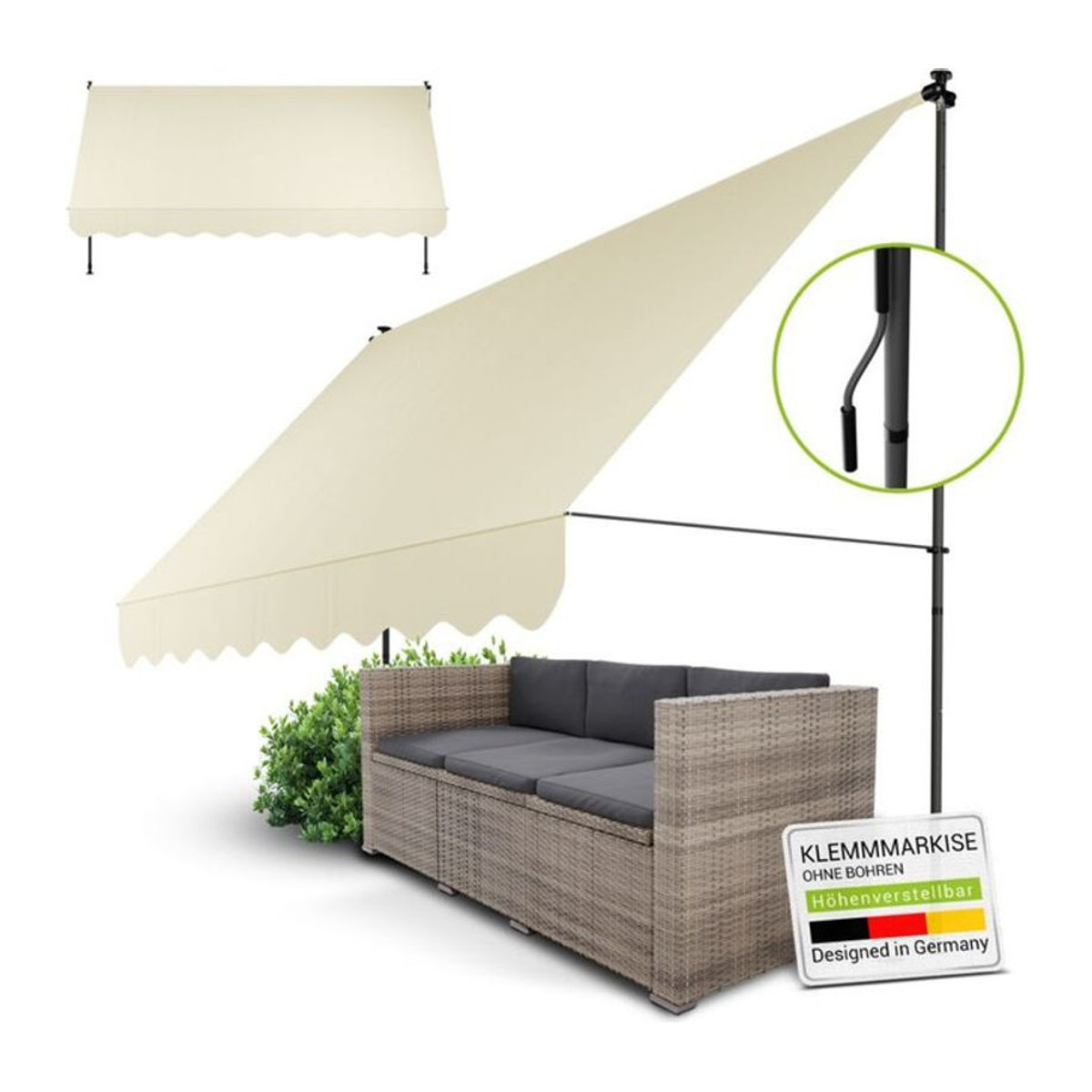 Juskys Klemmmarkise Kapstadt Beige B: 350 cm, H: 120 cm, höhenverstellbar und ohne Bohren montierbar - Bild 2