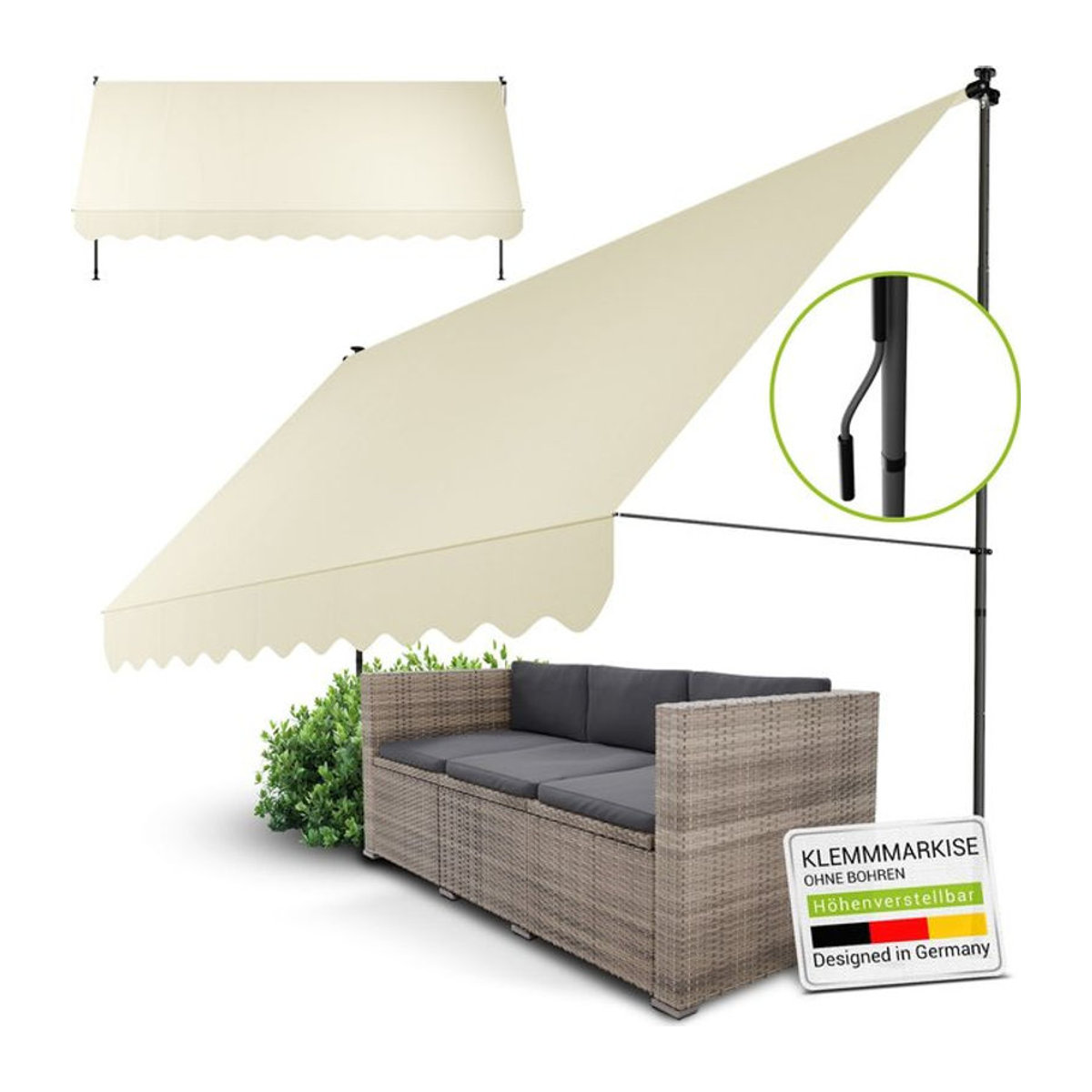Juskys Klemmmarkise Kapstadt Beige B: 400 cm, H: 120 cm, höhenverstellbar und ohne Bohren montierbar - Bild 1