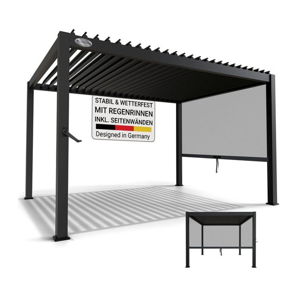 Juskys Lamellendach Tahiti Terrassenüberdachung aus Stahl in Anthrazit inklusive 3 m Seitenwand B x T: 4 x 3 m - Bild 1