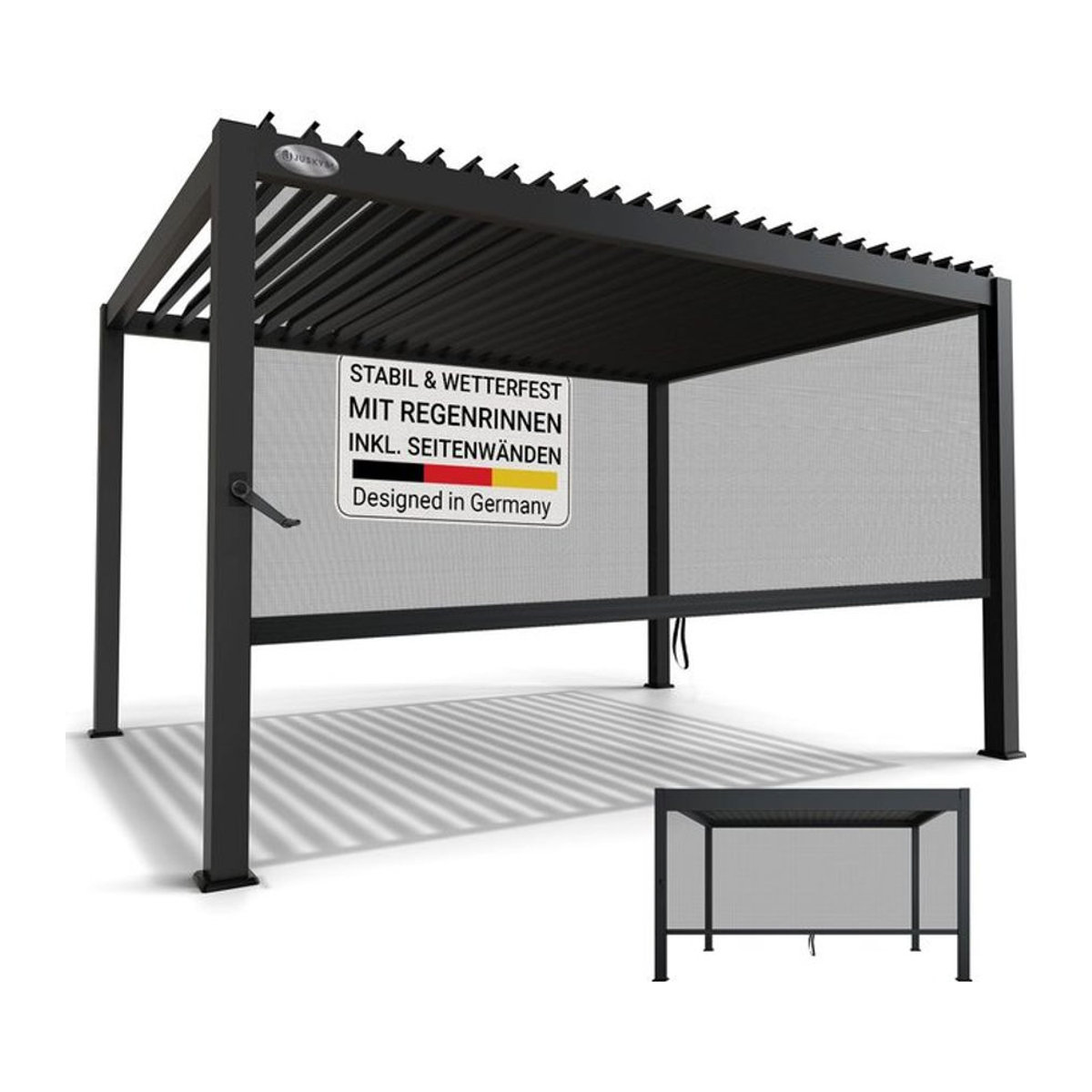 Juskys Lamellendach Tahiti Terrassenüberdachung aus Stahl in Anthrazit inklusive 4 m Seitenwand B: 400 cm x T: 300 cm - Bild 1