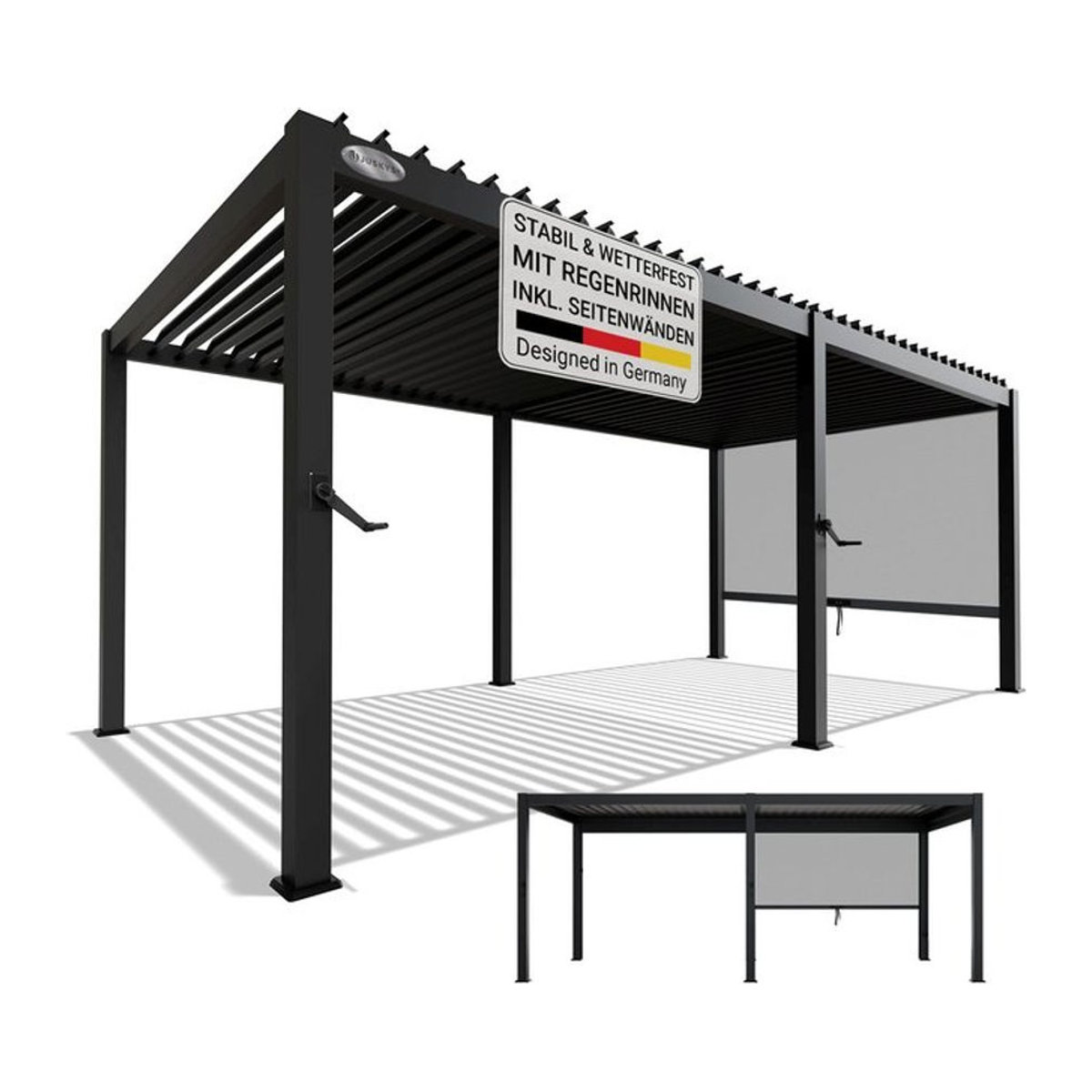 Juskys Lamellendach Tahiti Terrassenüberdachung aus Stahl in Anthrazit inklusive Seitenwand B: 5,9 m, T: 3 m, H: 3 m - Bild 1