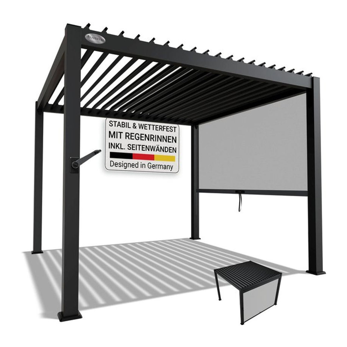 Juskys Lamellendach Tahiti Terrassenüberdachung aus Stahl in Anthrazit inklusive Seitenwand B x T: 300 x 300 cm - Bild 1