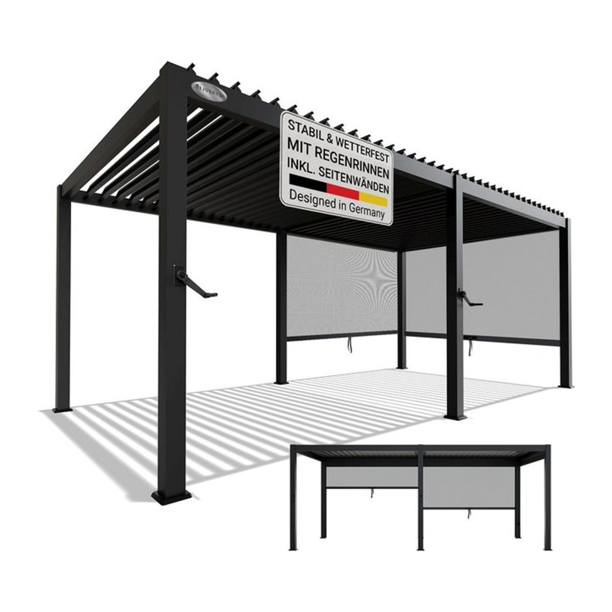 Juskys Lamellendach Tahiti Terrassenüberdachung aus Stahl in Anthrazit mit 2 Seitenwänden B: 5,9 m, T: 3 m - Bild 1