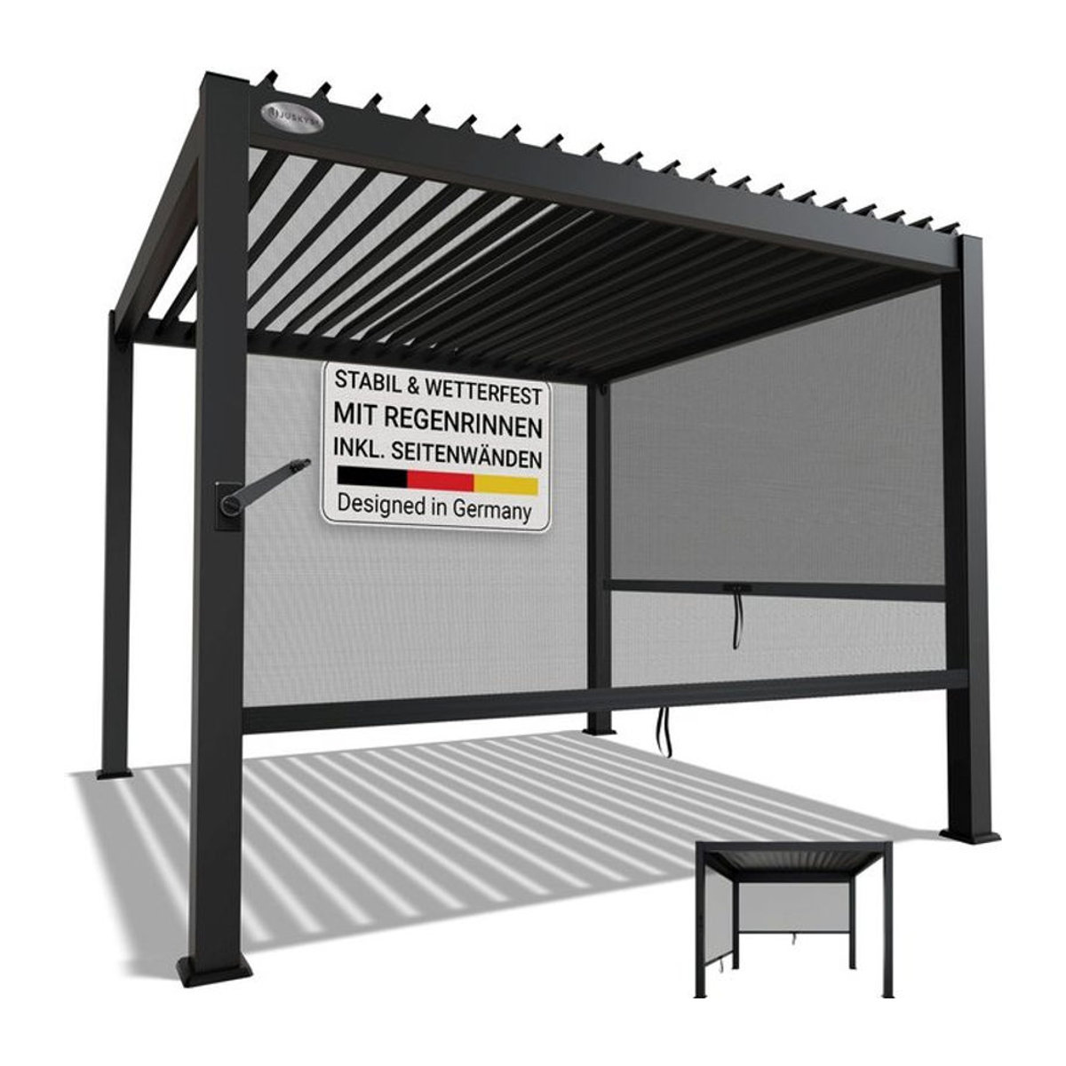 Juskys Lamellendach Tahiti Terrassenüberdachung aus Stahl in Anthrazit mit 2 Seitenwänden B/T: 300 x 300 cm - Bild 1