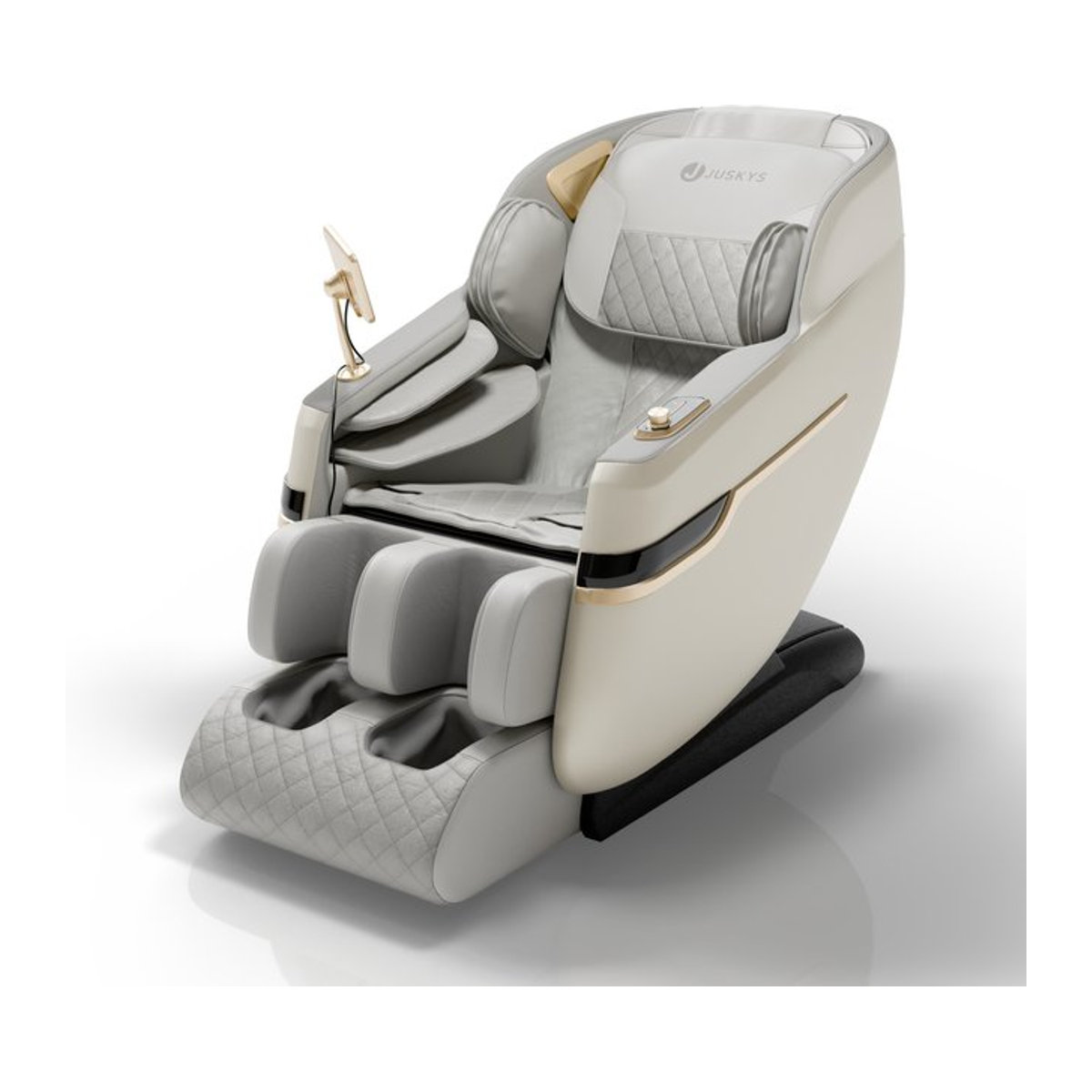 Juskys Massagesessel Naxos in Weiß und Grau aus Kunstleder mit LCD-Bedienung, Bluetooth, USB und Heizung - Bild 1