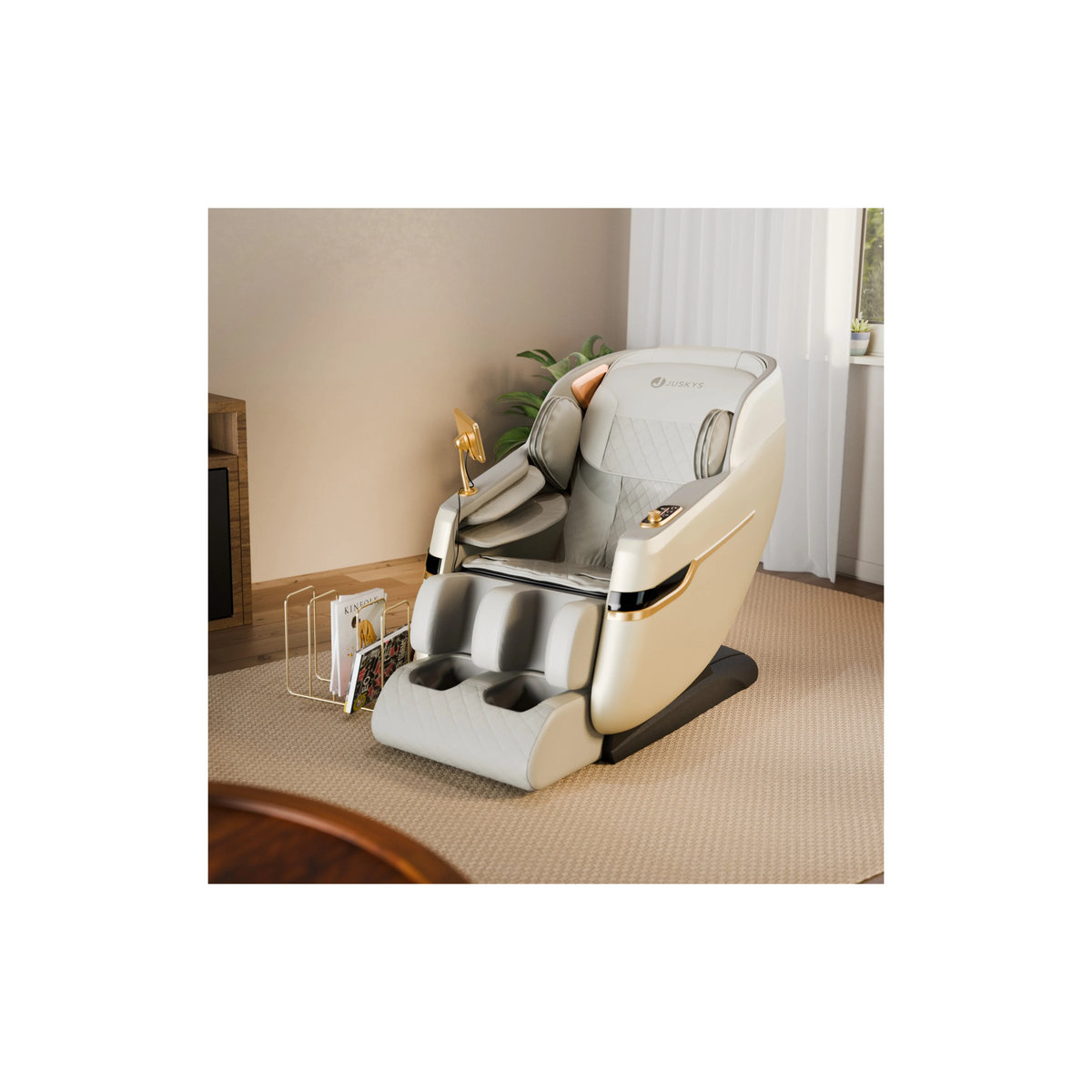Juskys Massagesessel Naxos in Weiß und Grau aus Kunstleder mit LCD-Bedienung, Bluetooth, USB und Heizung - Bild 2