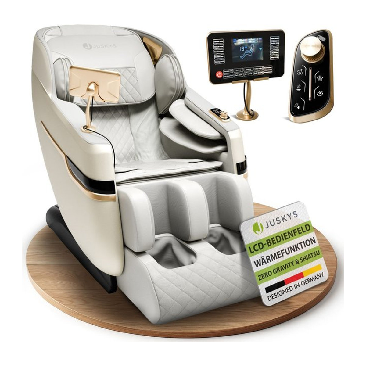 Juskys Massagesessel Naxos in Weiß und Grau aus Kunstleder mit LCD-Bedienung, Bluetooth, USB und Heizung - Bild 4