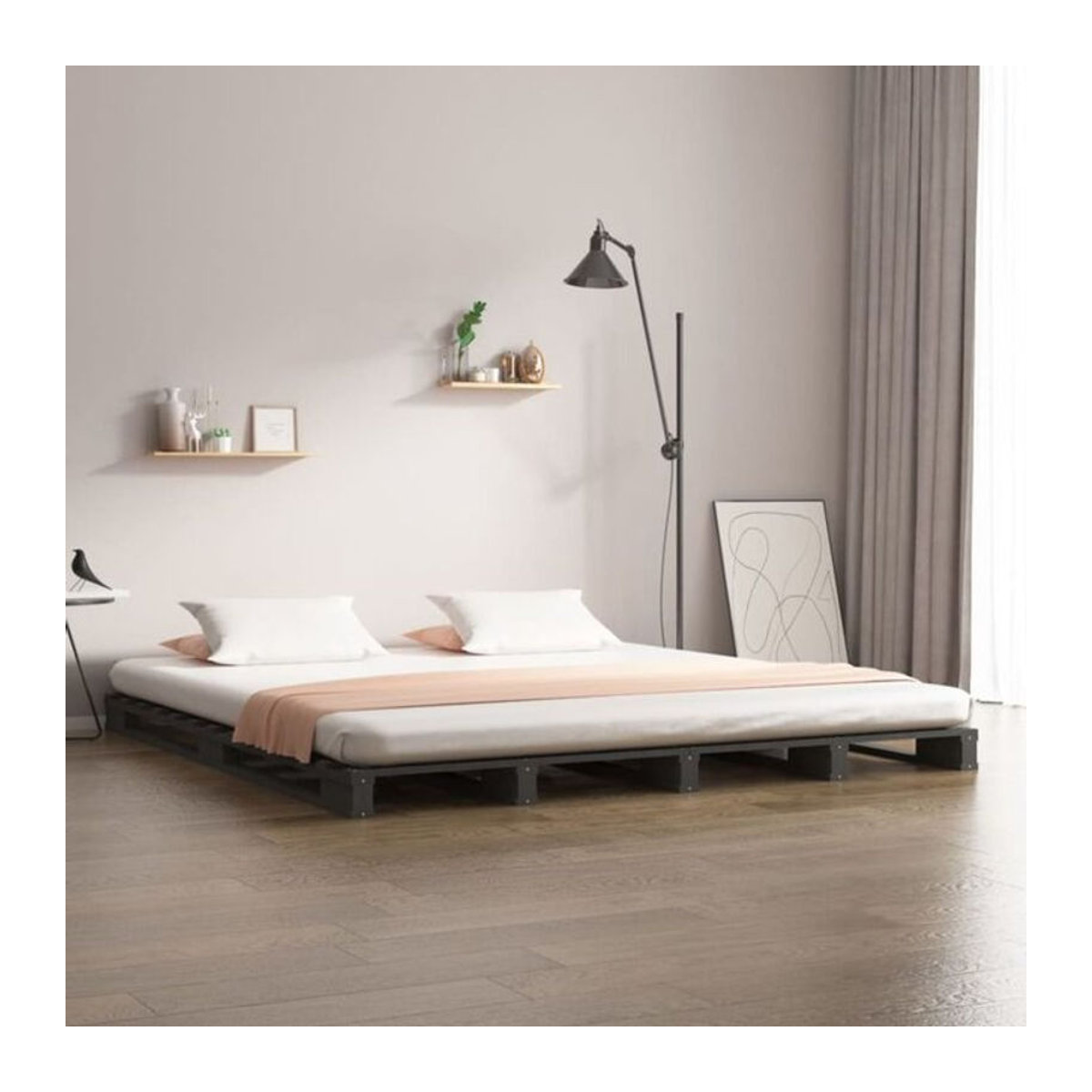 Juskys Massivholzbett aus Kiefer in Grau B/T/H: 150 x 200 cm - Bild 1