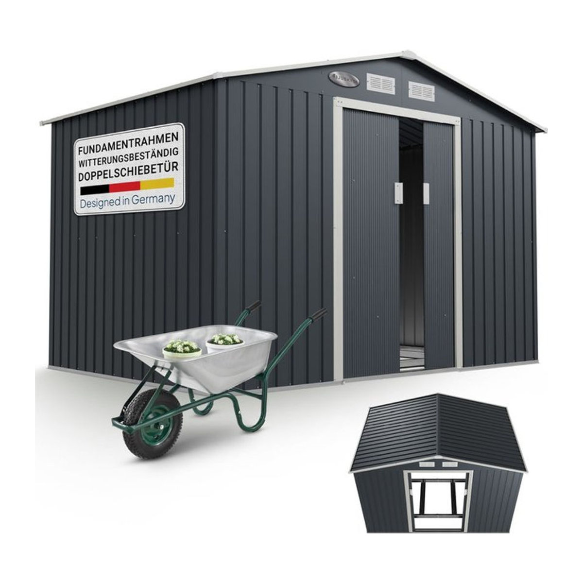 Juskys Metall Gerätehaus XL mit Satteldach und Schiebetür in Anthrazit, B/T/H: 277 x 192 x 191 cm - Bild 1
