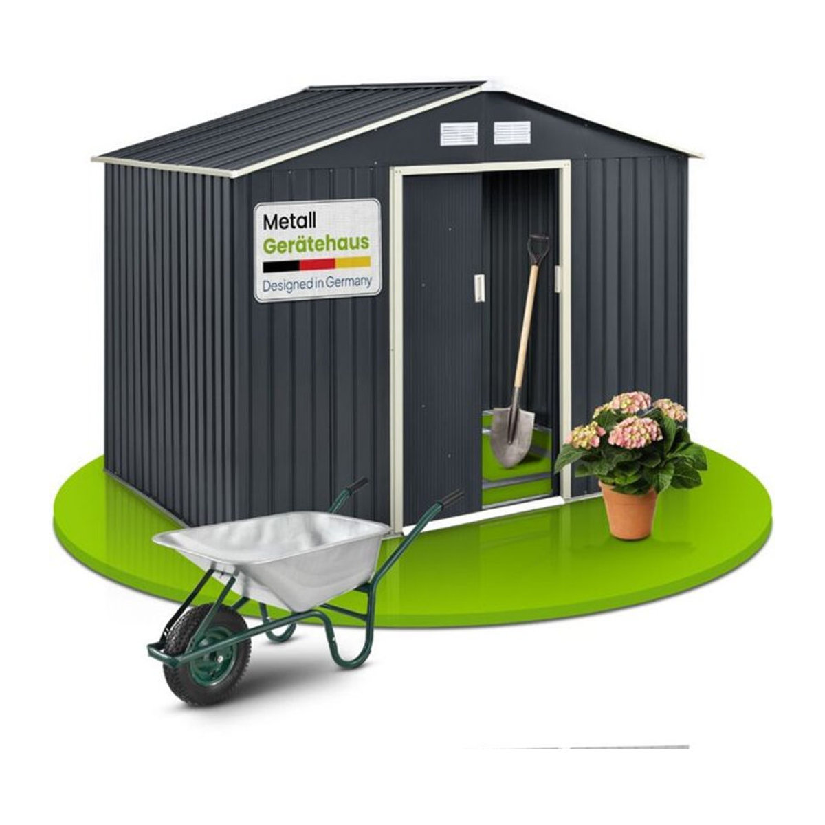 Juskys Metall Gerätehaus XL mit Satteldach und Schiebetür in Anthrazit, B/T/H: 277 x 192 x 191 cm - Bild 2