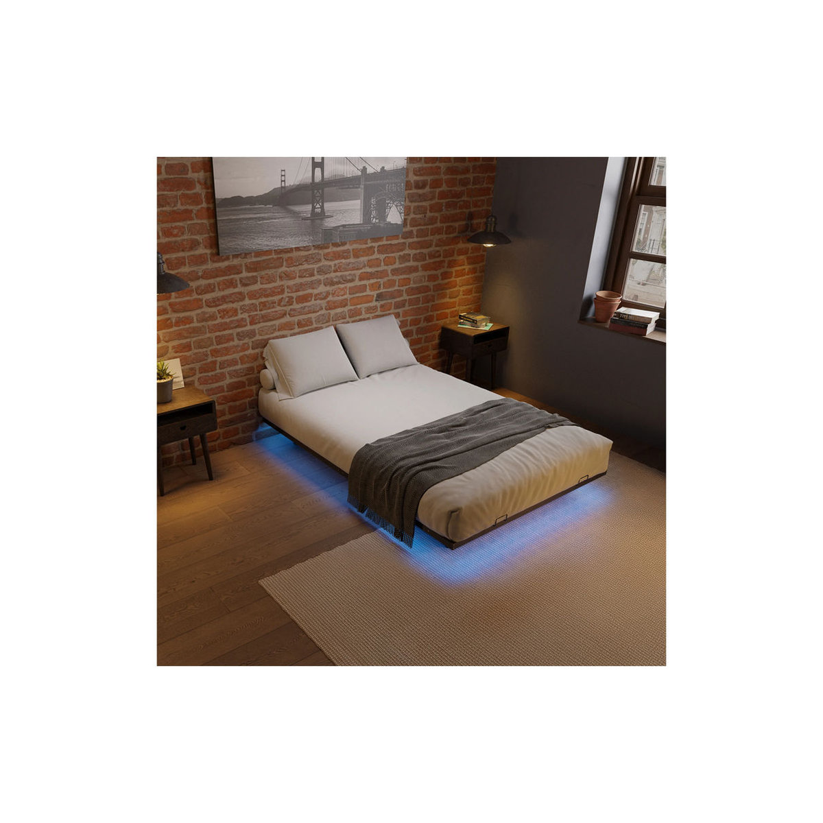 Juskys Metallbett Palamos mit LED Beleuchtung in Schwarz, B/T/H: 140 x 200 cm - Bild 2