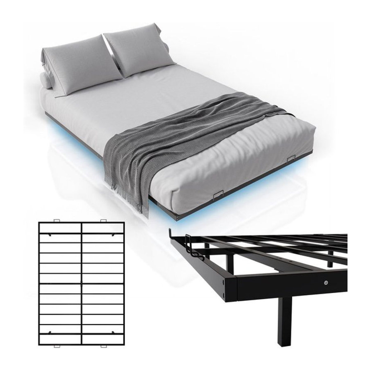 Juskys Metallbett Palamos mit LED Beleuchtung in Schwarz, B/T/H: 140 x 200 cm - Bild 4
