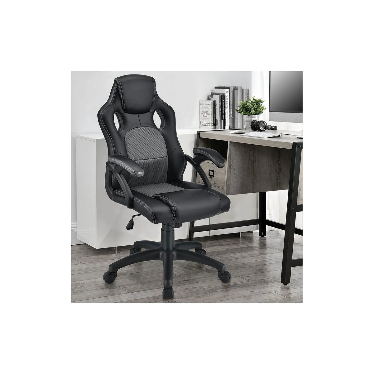 Juskys Montreal Gaming Stuhl ergonomischer Racing Schreibtischstuhl aus Kunstleder und Mesh in Grau - Bild 3