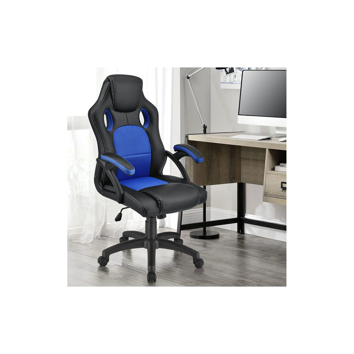 Juskys Montreal Racing Gaming Stuhl ergonomisch in Blau aus Kunstleder und Mesh - Bild 3