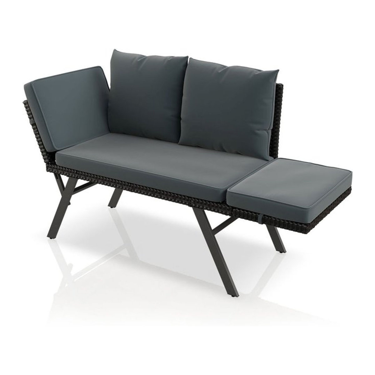 Juskys Multifunktionsbank Calvia klappbare Gartenbank aus Polyrattan mit Sonnenliegefunktion und Polsterung in Schwarz/Grau - Bild 1