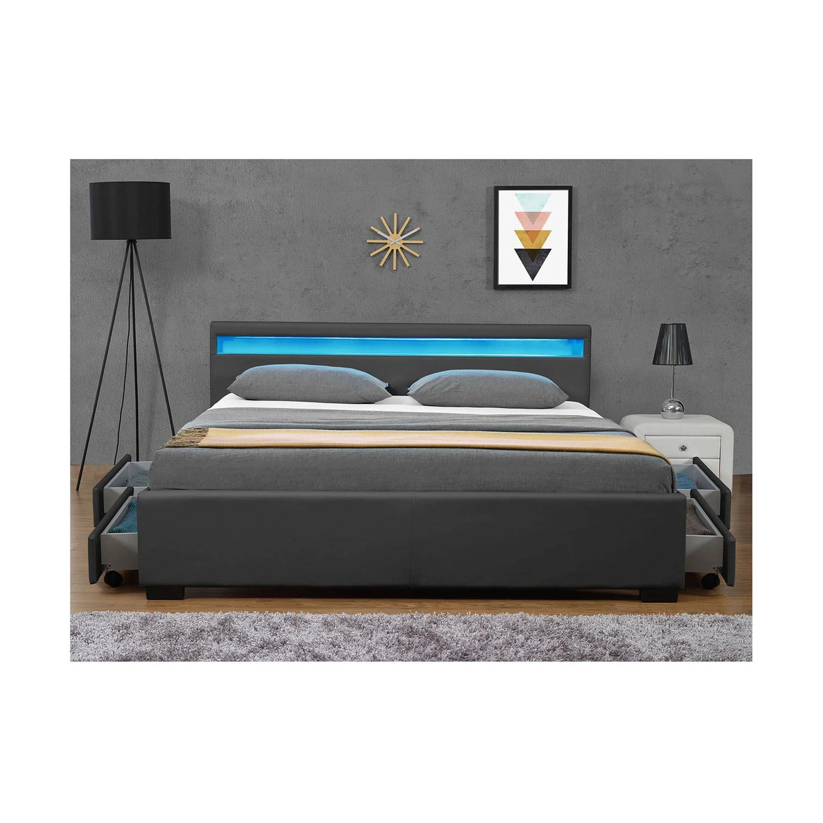 Juskys Polsterbett Lyon Modern aus Kunstleder mit Bettkasten und LED Beleuchtung, Grau, B/T/H: 140 x 200 x 85 cm - Bild 3