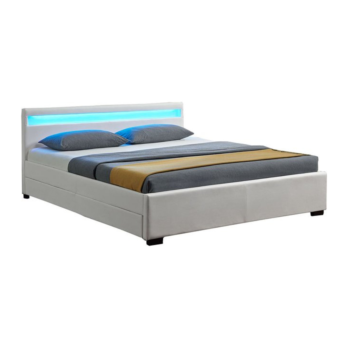 Juskys Polsterbett Lyon Modern aus Kunstleder mit Bettkasten und LED Beleuchtung, Weiß, B: 140 cm, T: 200 cm - Bild 1