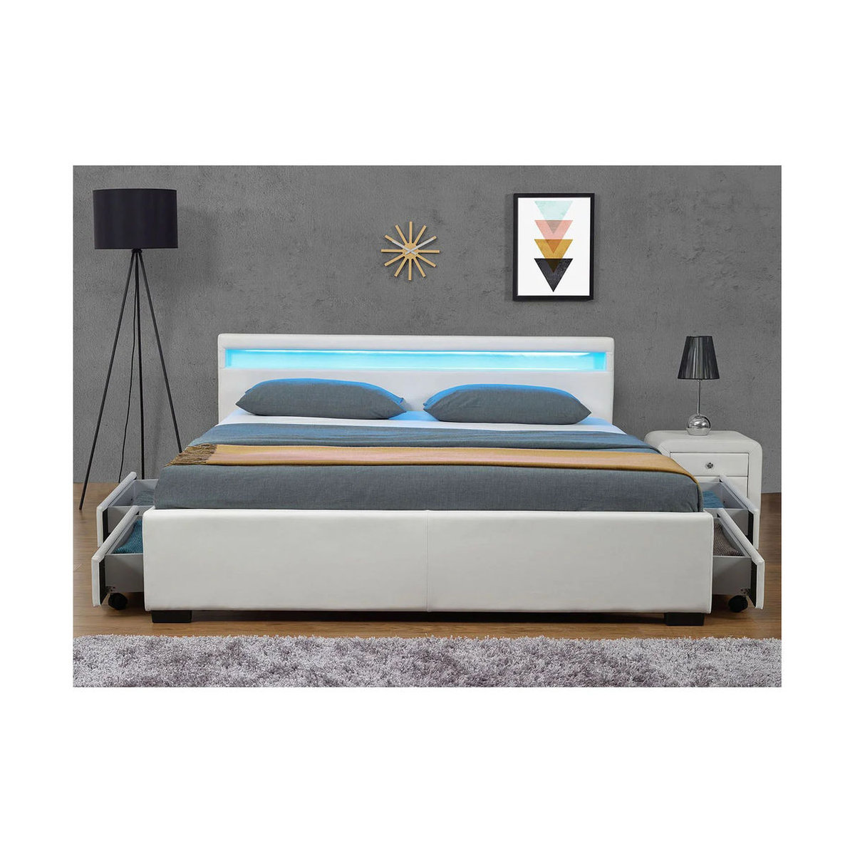 Juskys Polsterbett Lyon Modern aus Kunstleder mit Bettkasten und LED Beleuchtung, Weiß, B: 140 cm, T: 200 cm - Bild 3
