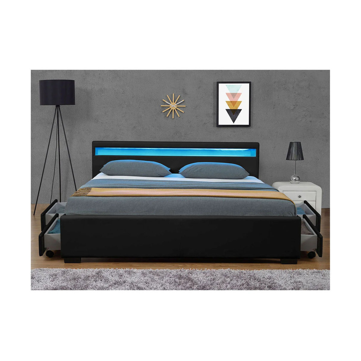 Juskys Polsterbett Lyon Modern in Schwarz mit Kunstleder, Bettkasten und LED Beleuchtung, B/T/H: 180 x 200 x 85 cm - Bild 3