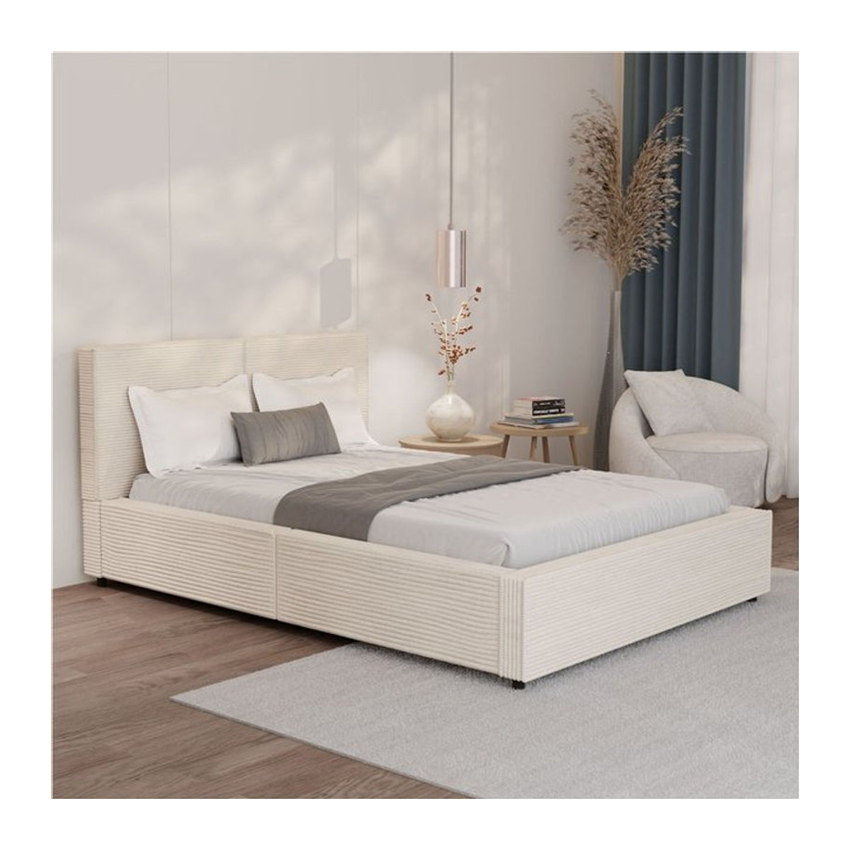 Juskys Polsterbett Salerno in Beige, modernes Design aus Stoff, B/T: 140 x 200 cm - Bild 1