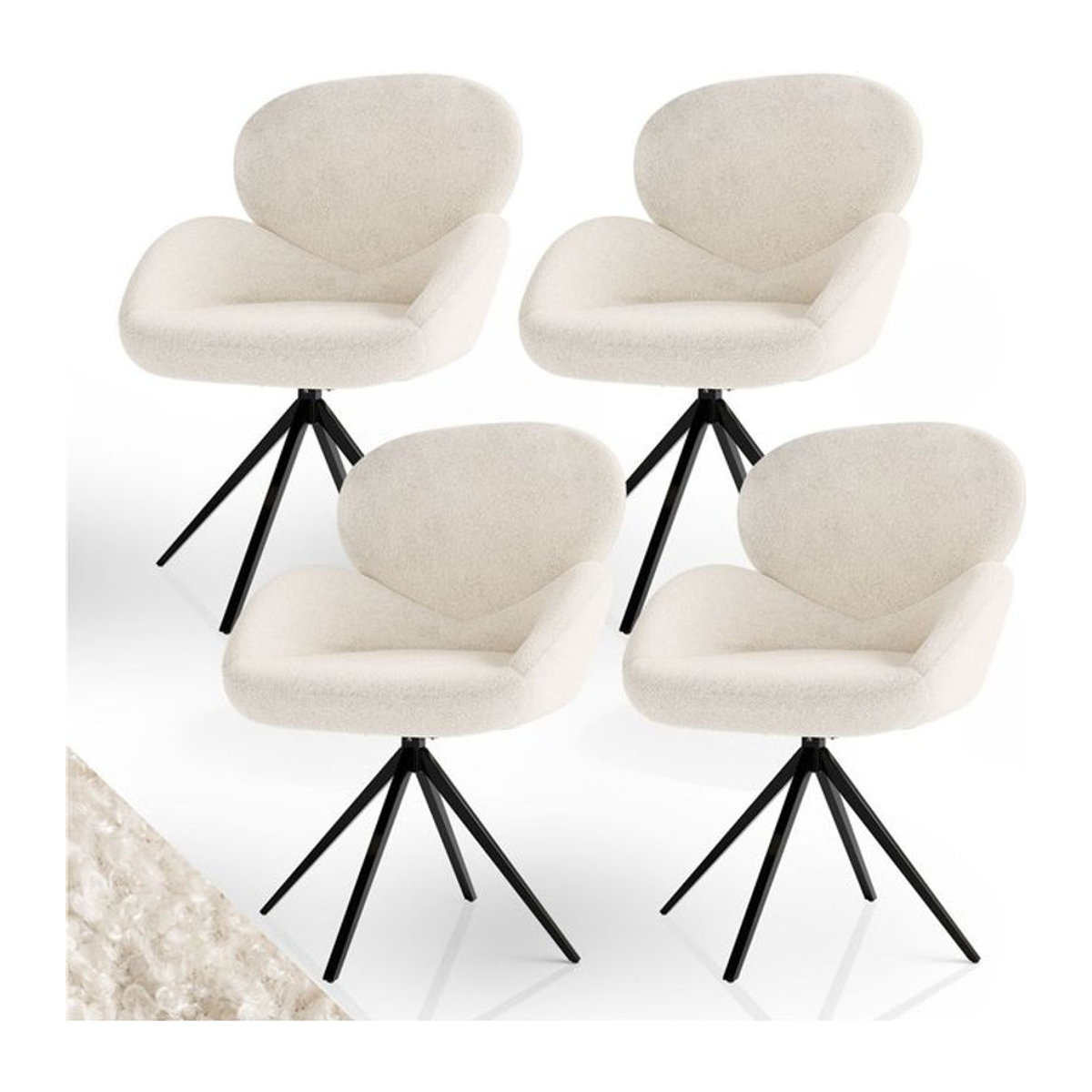 Juskys Polsterstuhl Albano 4er Set aus Bouclé Stoff in Beige – Modernes Design und 360 Grad drehbar - Bild 1