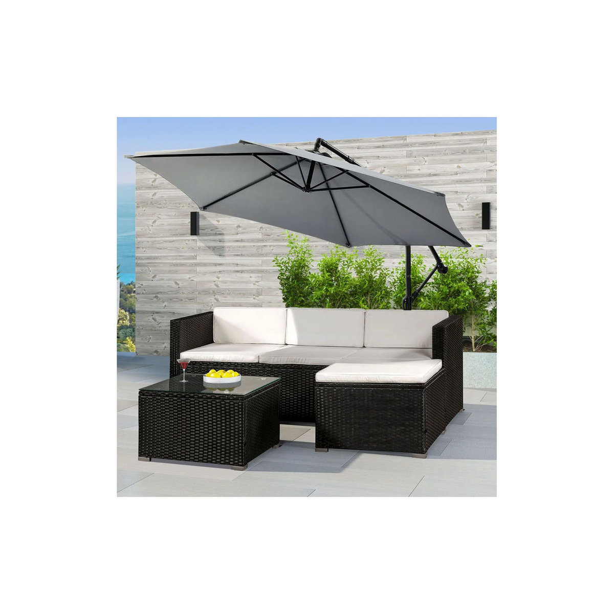 Juskys Polyrattan Gartenlounge Punta Cana M in Schwarz und Beige mit Sofa, Tisch und Hocker für 3-4 Personen - Bild 2