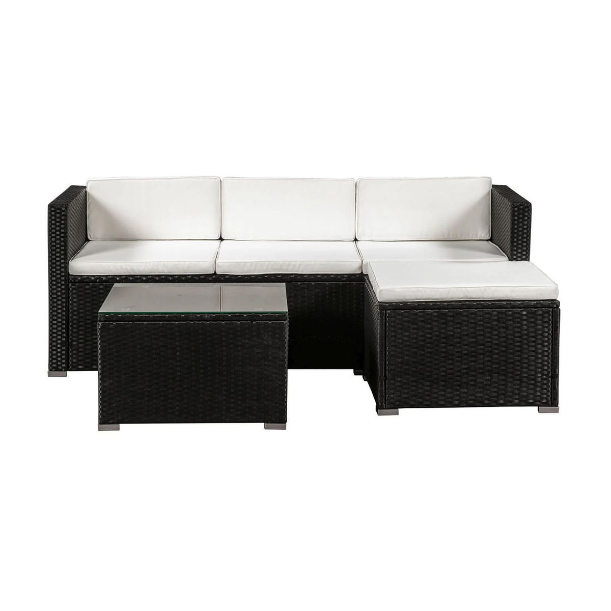 Juskys Polyrattan Gartenlounge Punta Cana M in Schwarz und Beige mit Sofa, Tisch und Hocker für 3-4 Personen - Bild 3