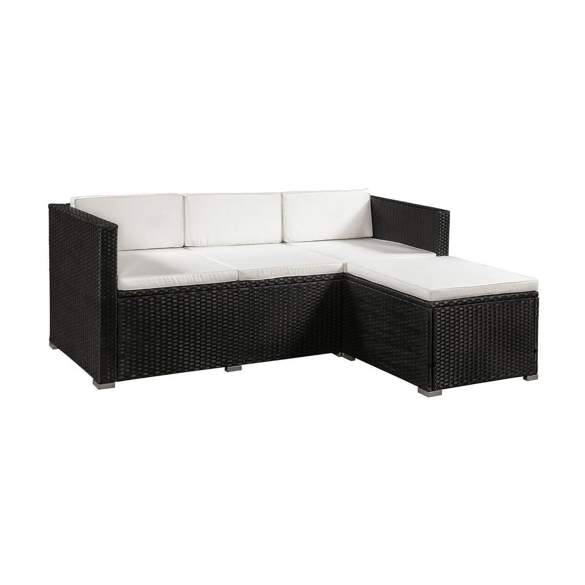 Juskys Polyrattan Gartenlounge Punta Cana M in Schwarz und Beige mit Sofa, Tisch und Hocker für 3-4 Personen - Bild 4