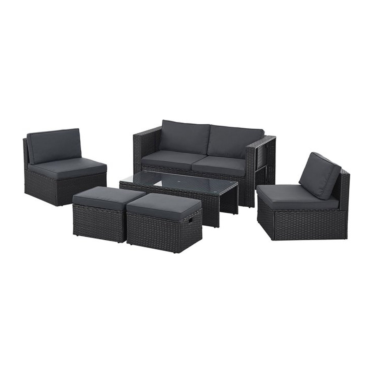 Juskys Polyrattan Gartenmöbel Set Salou - Moderne Outdoor Lounge für 6 Personen in Schwarz und Anthrazit - Bild 1