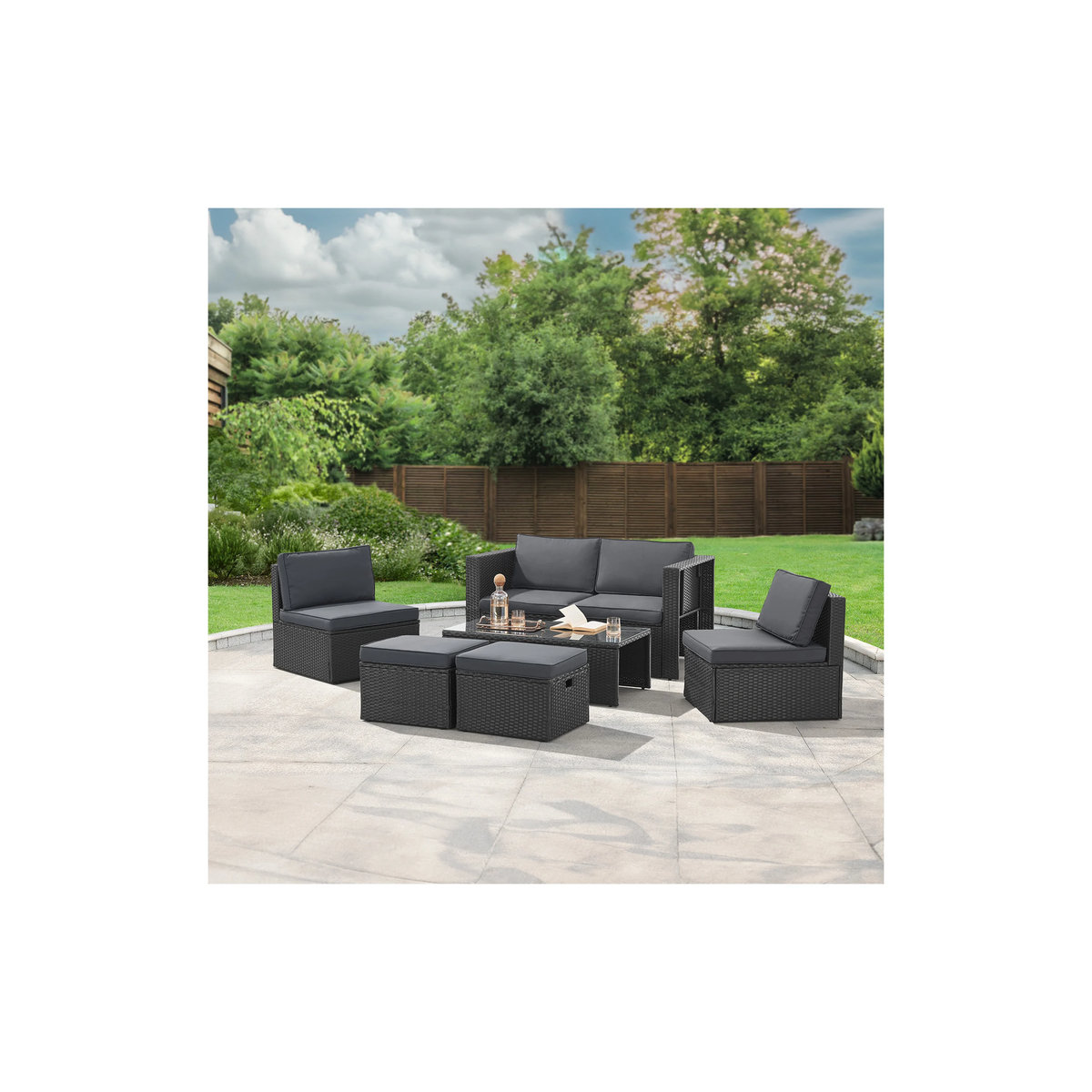 Juskys Polyrattan Gartenmöbel Set Salou - Moderne Outdoor Lounge für 6 Personen in Schwarz und Anthrazit - Bild 2