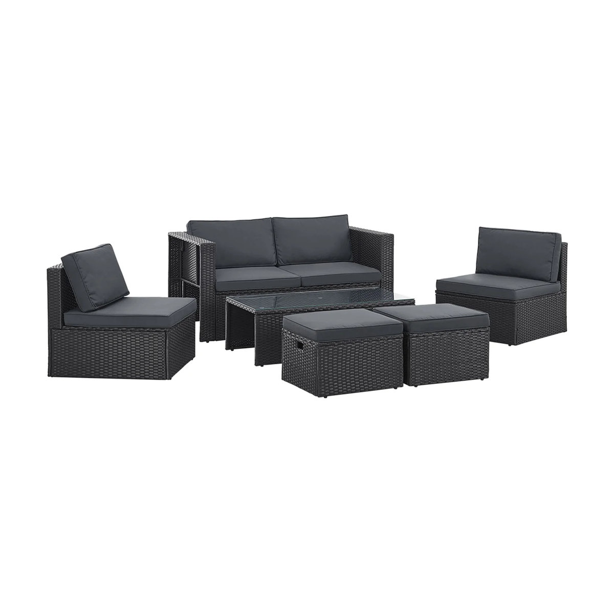 Juskys Polyrattan Gartenmöbel Set Salou - Moderne Outdoor Lounge für 6 Personen in Schwarz und Anthrazit - Bild 3
