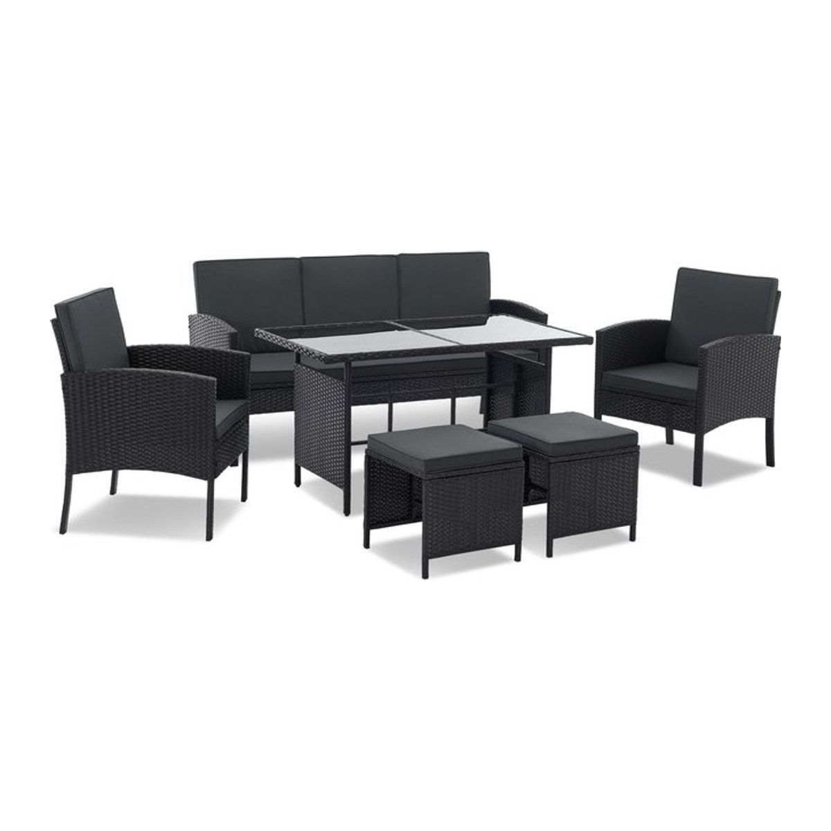 Juskys Polyrattan Gartenmöbel Sitzgruppe Turin Set 6 teilig in Schwarz - Bild 1