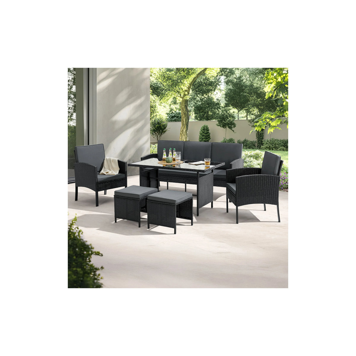 Juskys Polyrattan Gartenmöbel Sitzgruppe Turin Set 6 teilig in Schwarz - Bild 2