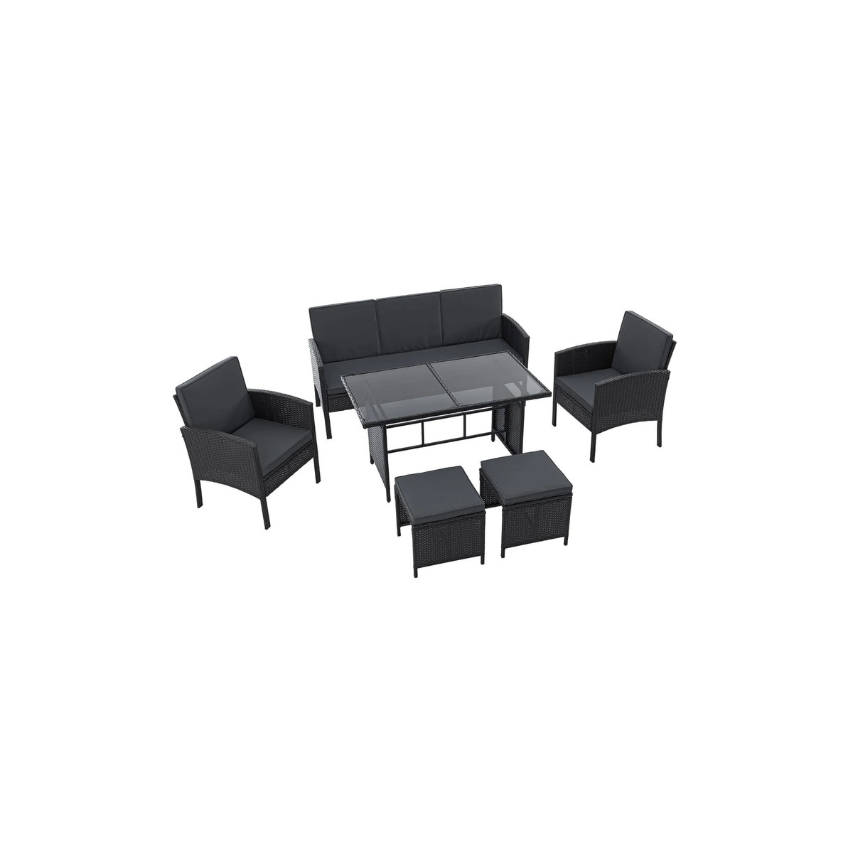 Juskys Polyrattan Gartenmöbel Sitzgruppe Turin Set 6 teilig in Schwarz - Bild 3