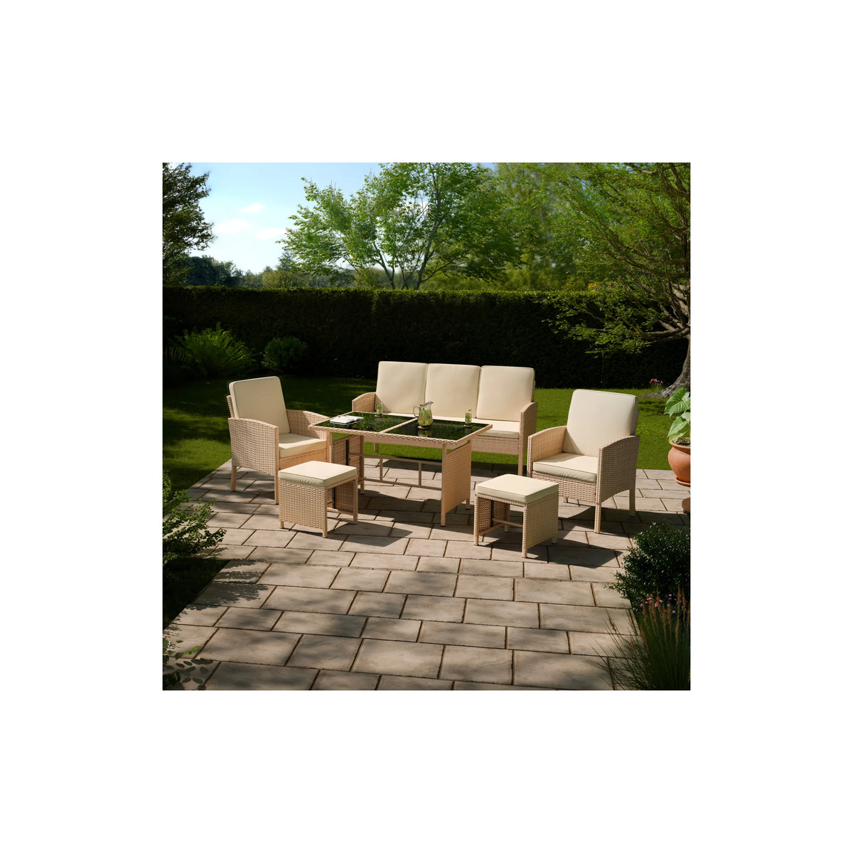 Juskys Polyrattan Gartenmöbel Sitzgruppe Turin Set 6 teilig Lounge mit Tisch in Creme/Beige - Bild 2