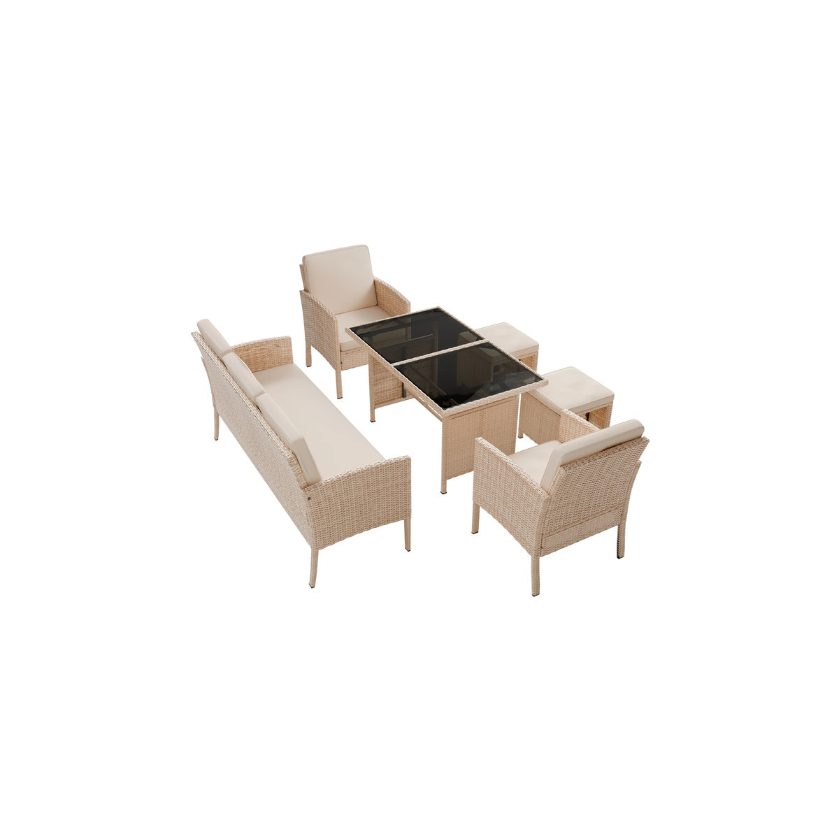 Juskys Polyrattan Gartenmöbel Sitzgruppe Turin Set 6 teilig Lounge mit Tisch in Creme/Beige - Bild 3