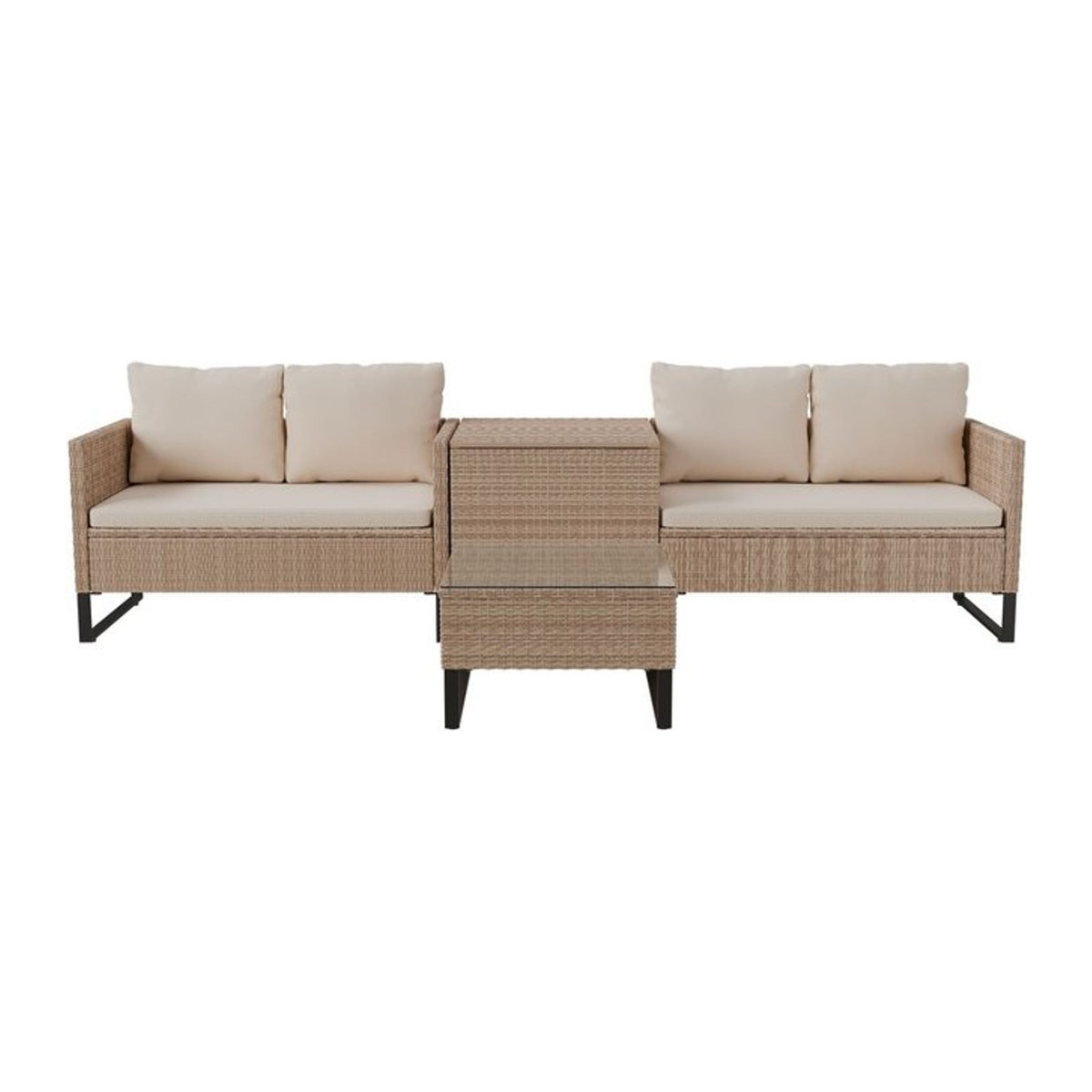 Juskys Polyrattan Lounge Santorini Outdoor Sitzecke in Beige mit Beistelltisch und Auflagenbox - Bild 1