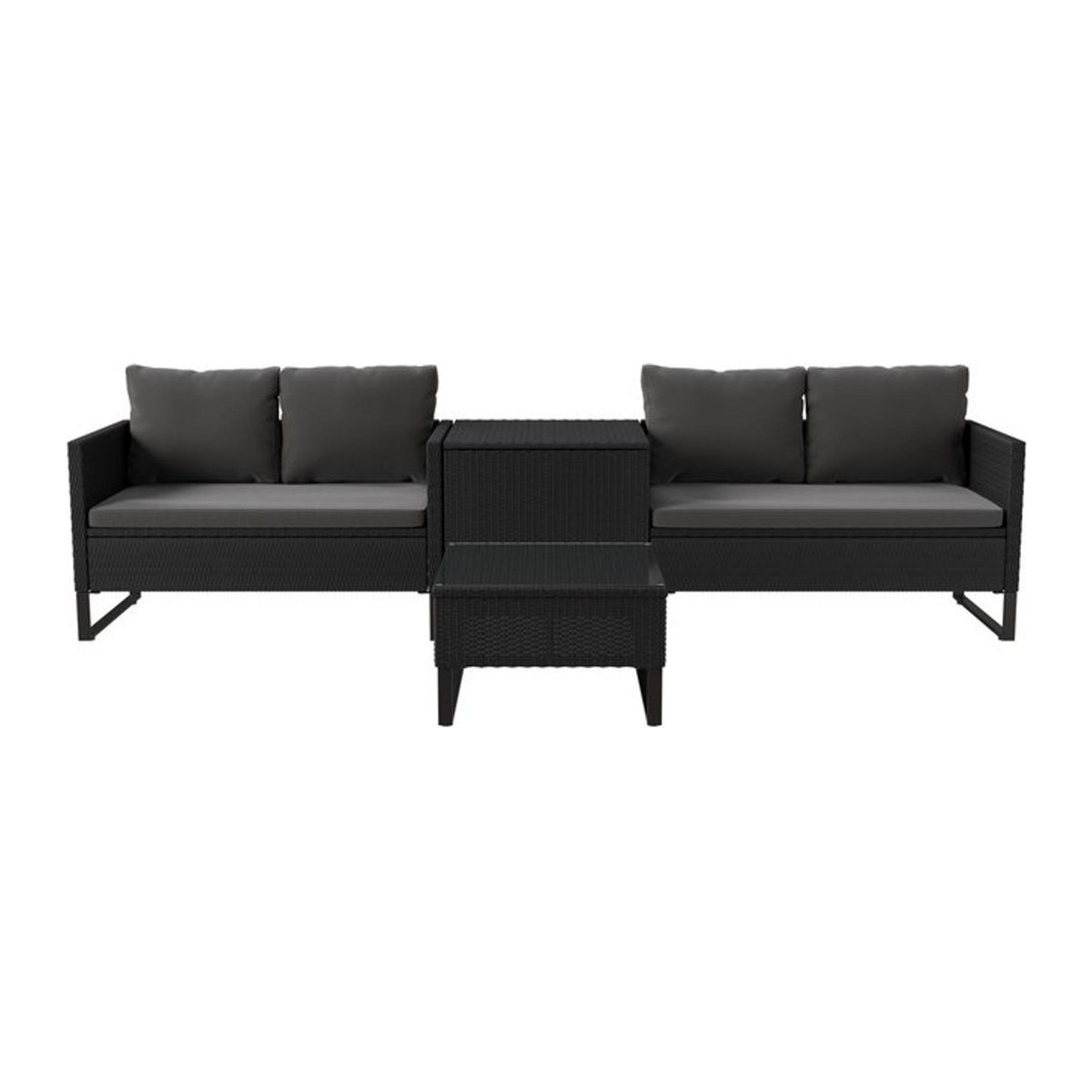 Juskys Polyrattan Lounge Santorini Outdoor Sitzecke in Schwarz mit Beistelltisch und Auflagenbox - Bild 1