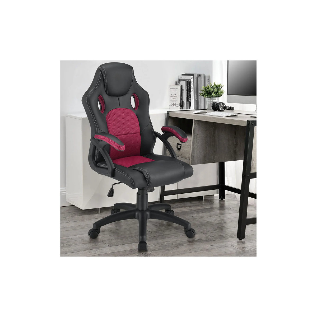 Juskys Racing Schreibtischstuhl Montreal ergonomischer Gaming-Stuhl aus Kunstleder und Mesh in Rot - Bild 3