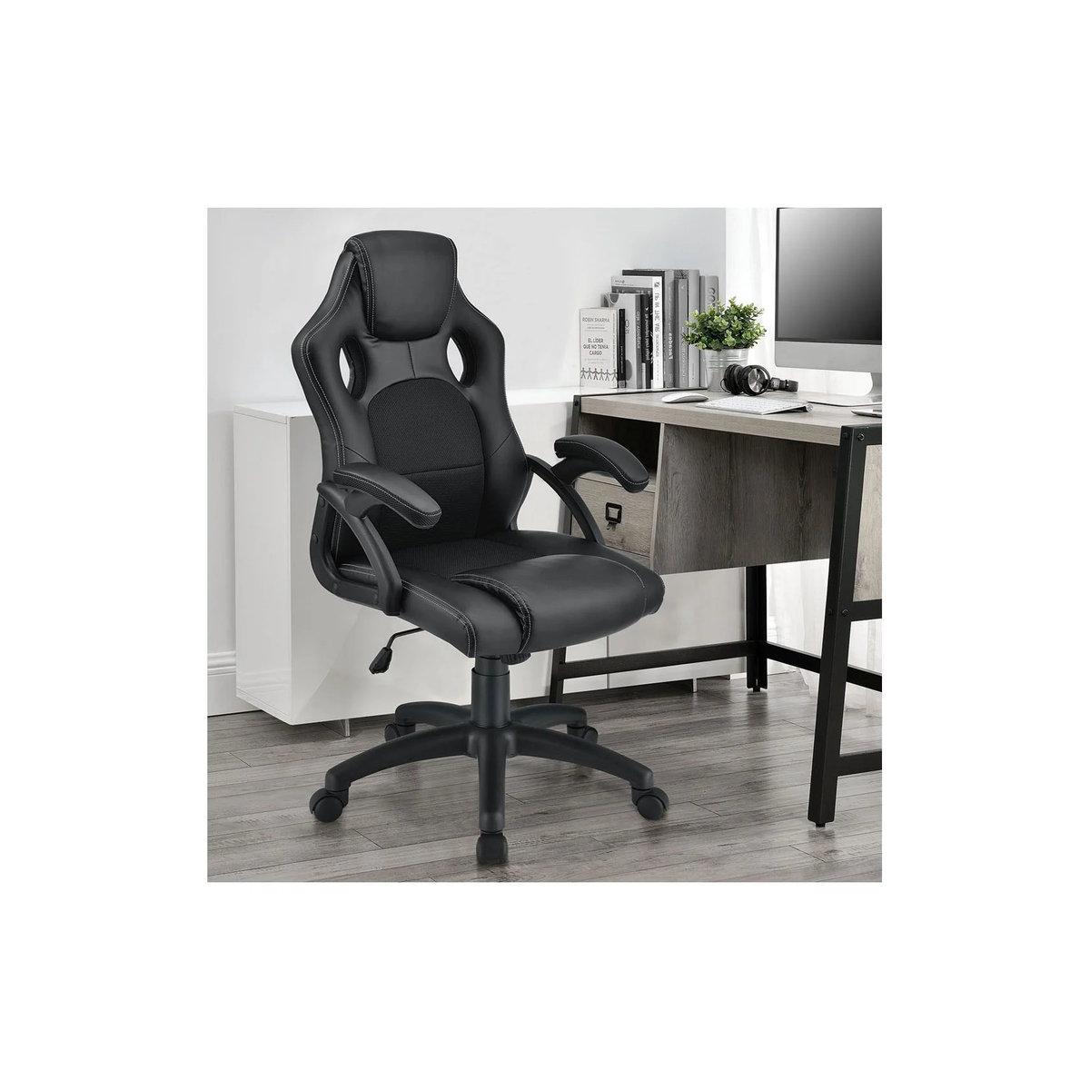 Juskys Racing Schreibtischstuhl Montreal ergonomischer Gaming Stuhl in Schwarz mit Kunstleder und Mesh im Racer Design - Bild 3