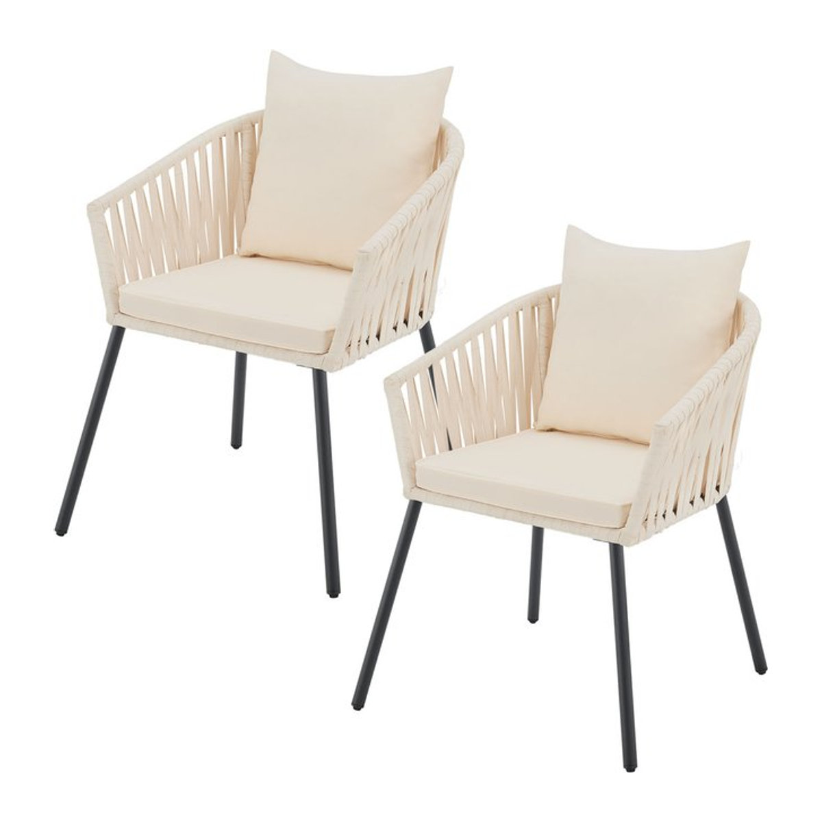 Juskys Rope Gartenstuhl 2er Set mit Seilgeflecht und Polstern in Beige - Bild 1