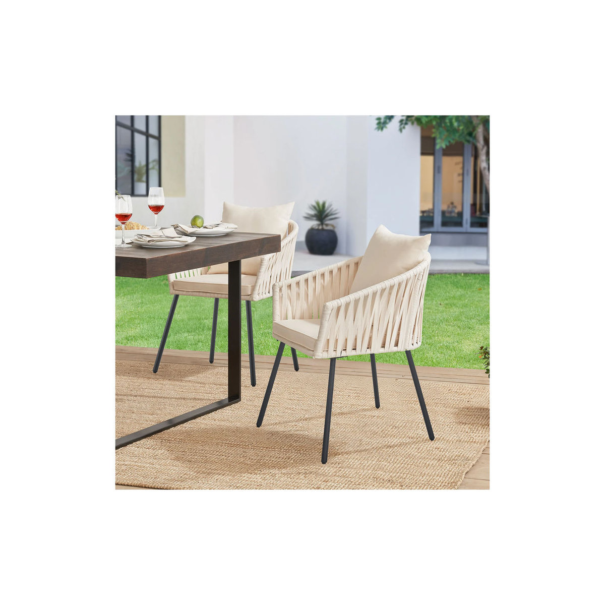 Juskys Rope Gartenstuhl 2er Set mit Seilgeflecht und Polstern in Beige - Bild 2