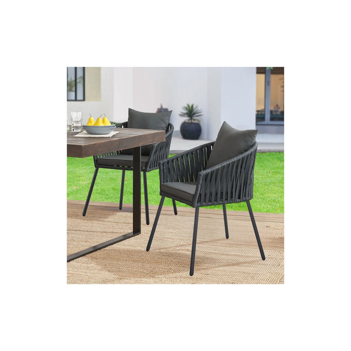 Juskys Rope Gartenstuhl 2er Set mit Seilgeflecht und Polstern in Grau und Anthrazit - Bild 2