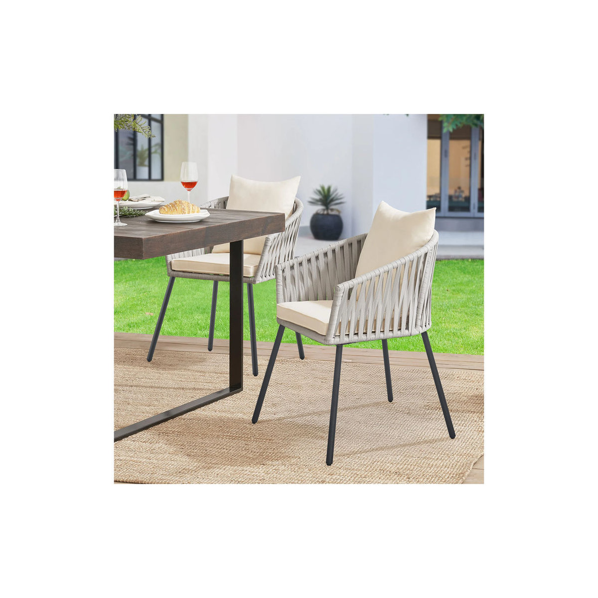 Juskys Rope Gartenstühle 2er Set mit Seilgeflecht und Polstern in Grau - Bild 2