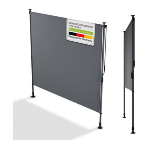 Juskys Senkrechtmarkise Barbados als Klemmmarkise ohne Bohren, wetterfest und wasserabweisend, Farbe: Grau, B/H: 200 x 310 cm