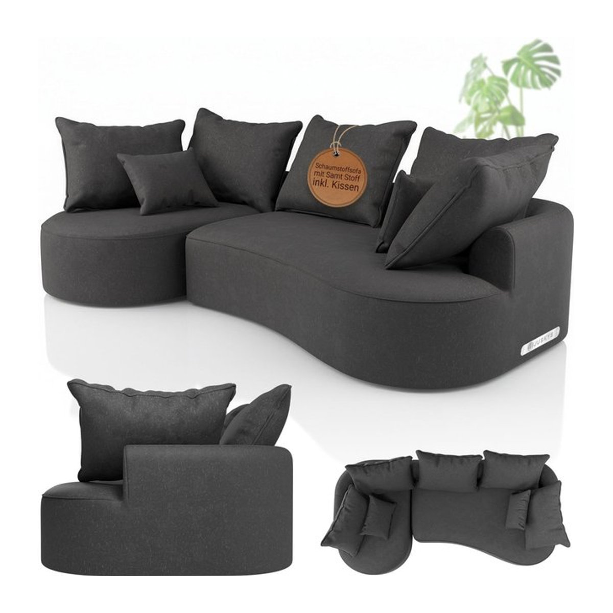 Juskys Sofa Tirano Ecksofa in L-Form als 4-Sitzer mit Ottomane links aus Samt in Grau - Bild 1